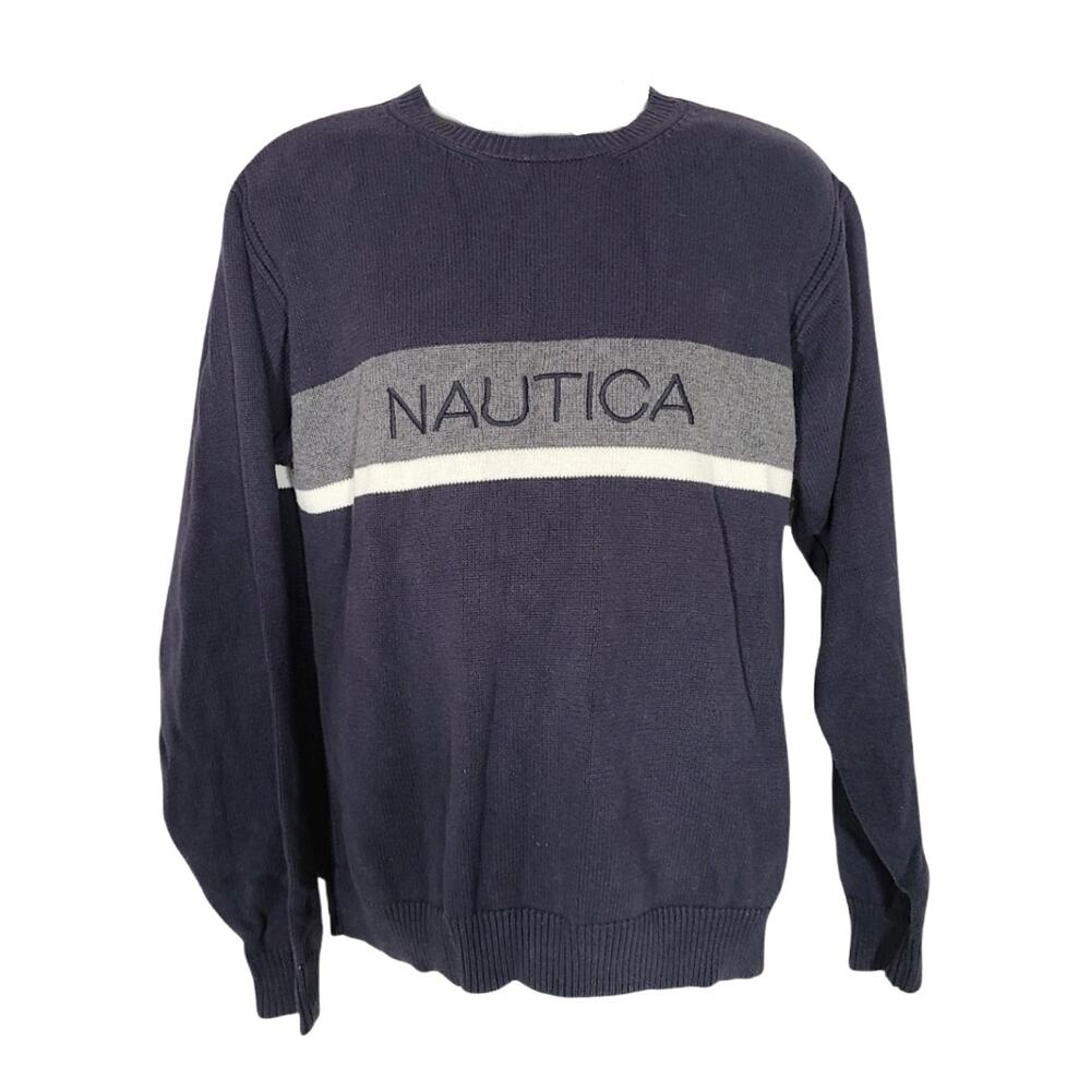 vintage 90s Nautica navy knit stripped logo sweater size xl